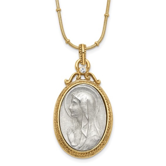 Miraculous Medal 20in Necklace Gold-tone and Silver-tone Crystal - Picture 1 of 3